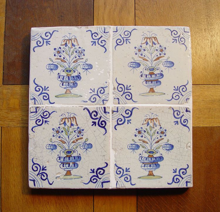 Early Dutch Delft Tile Flower Vases Circa 1625 Polychrome  