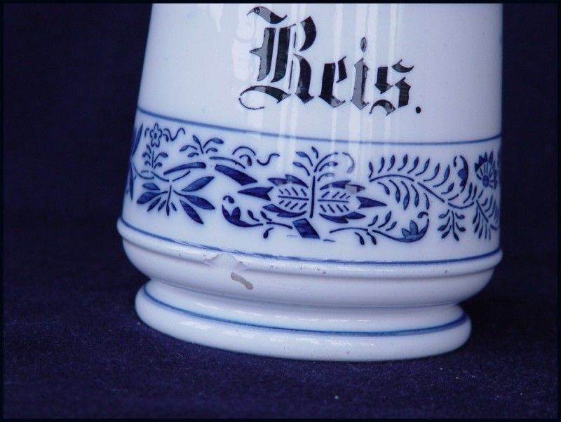 Antique Flow Blue Stencil Canister Germany REIS RICE  