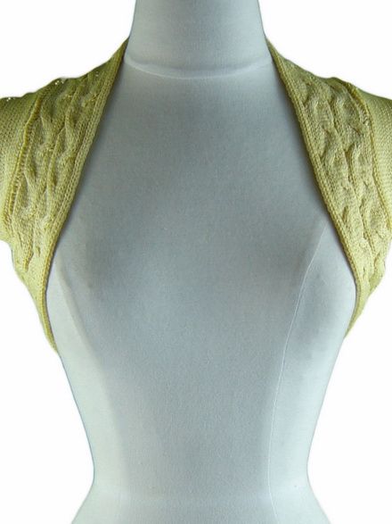 bolero sweater   open front   cap sleeves   cable knit edges   yellow 