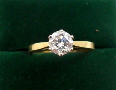 Art deco 18ct gold 0.75ct european old cut diamond solitaire 