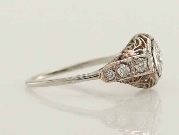 18k White Gold .35ct Old European Cut Diamond Filigree Engagement Ring 