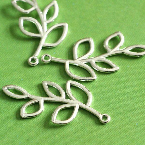 Lead Free 2pcs Silver Finish Branch Twig Vivid Leaf Pendants  