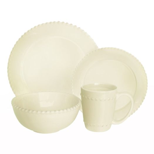 American Atelier Bianca Beaded Ivory Cream 16 Piece Dinnerware Set New 