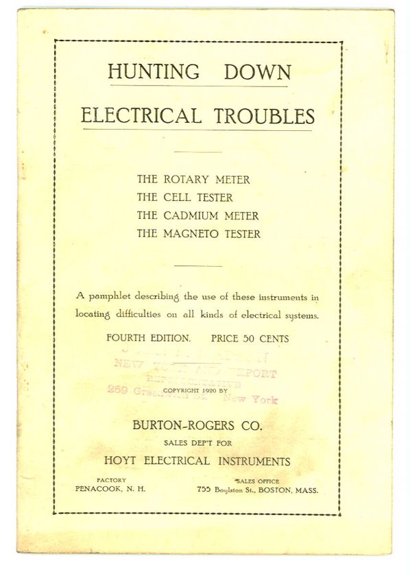 1920s HOYT ELECTRICAL INSTRUMENTS Catalog CAR DASHBOARD  