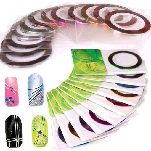 12 & 10 COLORS ROLLS NAIL ART UV GEL TIP STRIPING TAPE LINE DECORATION 