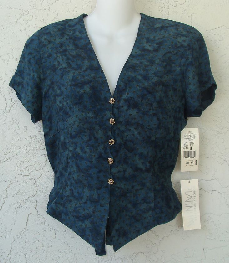   PLATINUM Blue Green Button Top Ties Back Sz S NWT Retail $98.00  