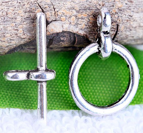 100 Tibetan Silver Smooth Circle Toggle Clasps C0270  