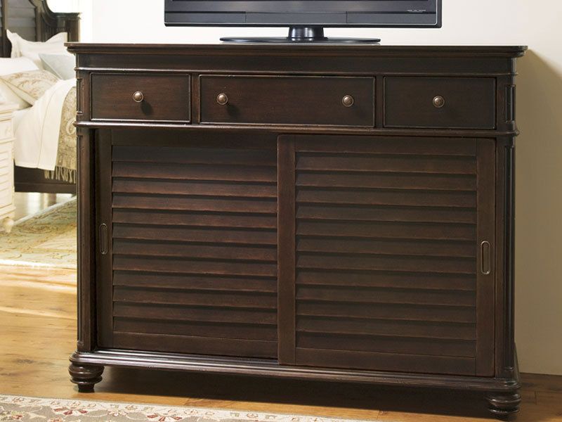 Tobacco Finish Louvered Media Dresser Chest  