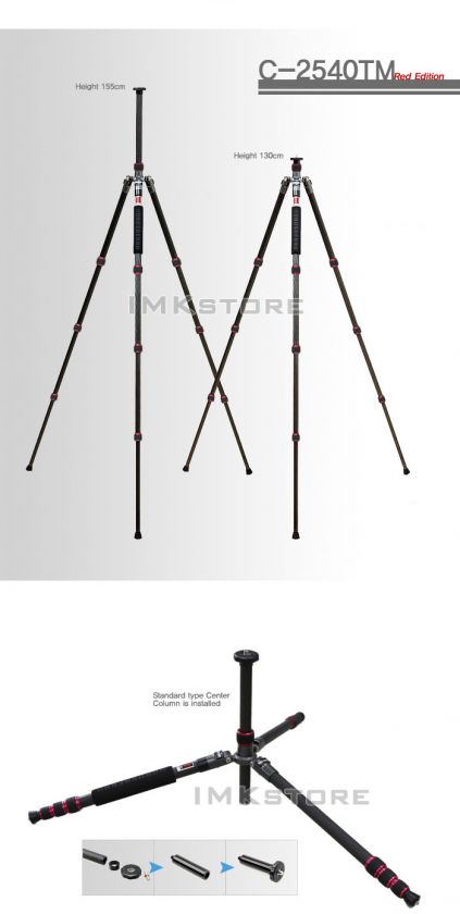 NEW HORUSBENNU C 2540TM(Red) Carbon Fiber Camera Tripod transform 