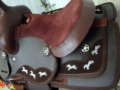 14 Brown Synthetic Western Trail Barrel Racer Saddle  