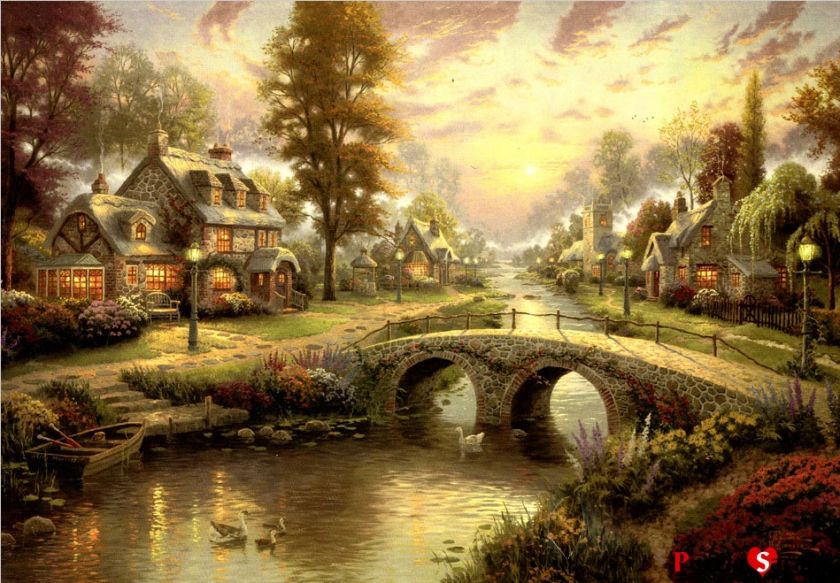 Jigsaw Puzzles 1000 Pieces Sunset on Lamplight Lane / Thomas Kinkade 