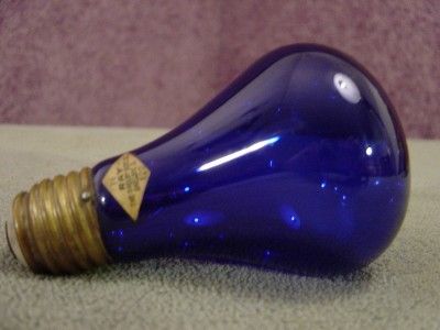 ANTIQUE THOMAS EDDISON LIGHT BULB TIPED COLBALT BLUE WORKING late 