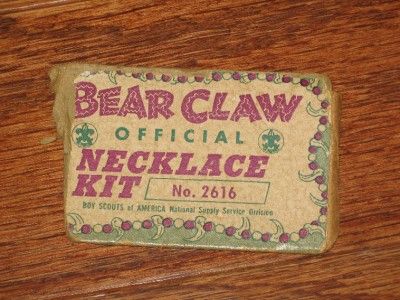 VINTAGE 50s BOY SCOUTS BEAR CLAW OFFICIAL NECKLACE KIT TOY REPLICA SET 