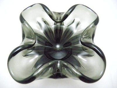 Murano 1950s Clear Black Smokey Glass Candy Dish Ash Tray Excellent 