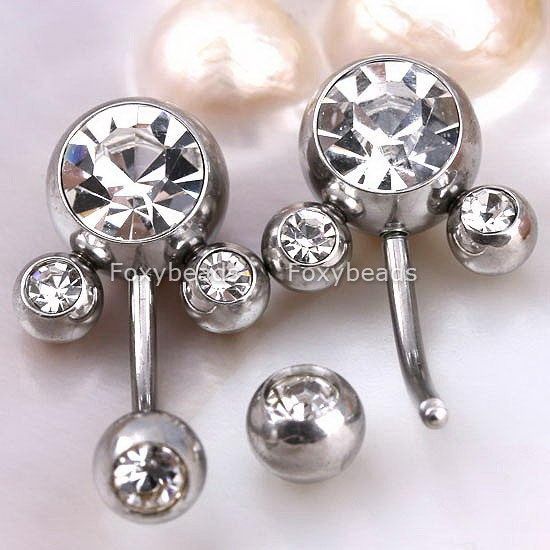 WHITE 16G Body Piercing Navel Belly Button Rings Bar 1P  