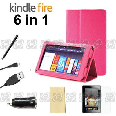 For Kindle Fire Folio Case Cover/Car Charger/USB Cable/Protector 