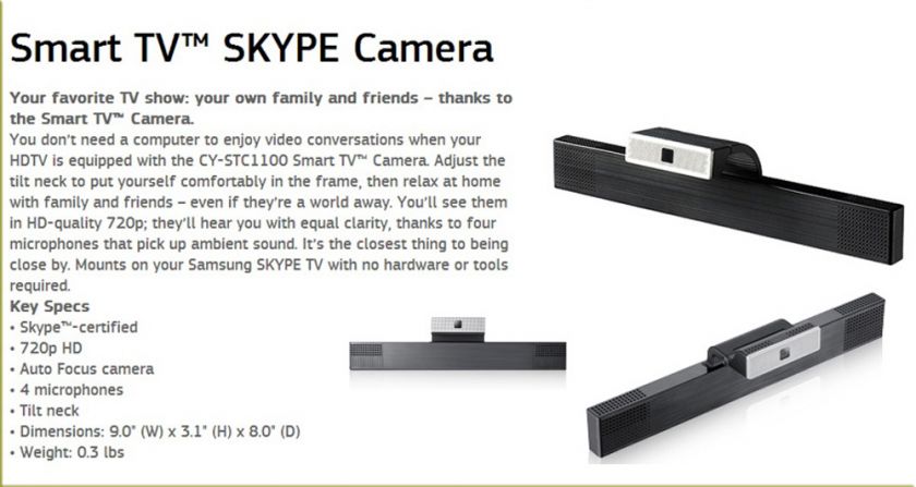 Latest SAMSUNG Smart TV SKYPE Web Camera CY STC1100 *  