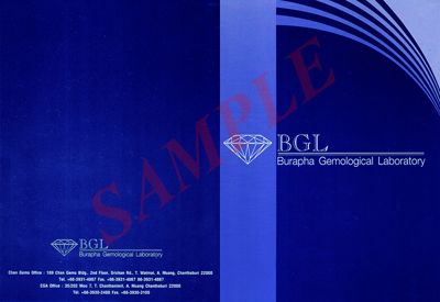 BGL  Burapha Gemological Laboratory Full Report Photo  