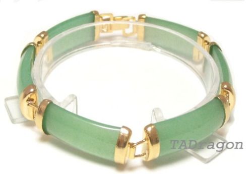 6PC NATURAL GREEN RECTANGULAR JADE 18K GP BRACELET  