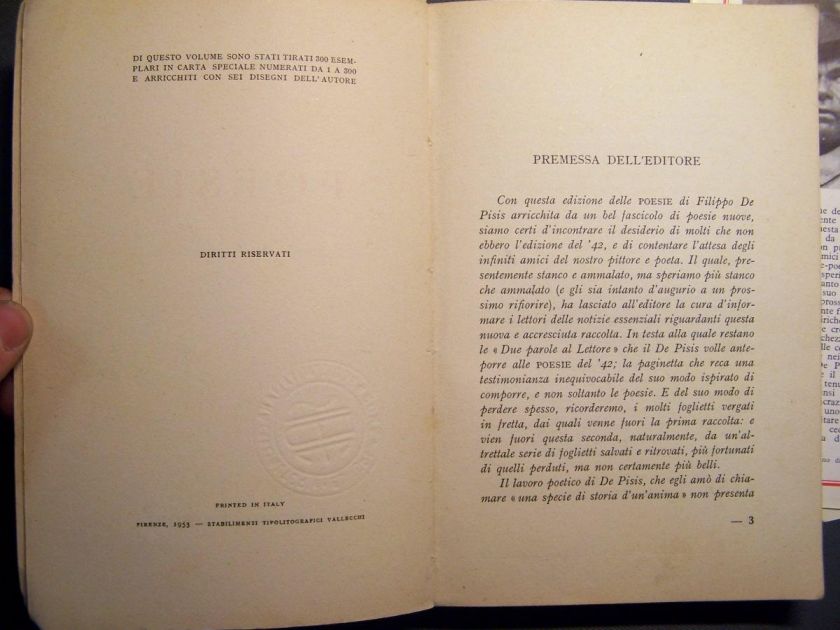 Filippo de Pisis Poesie, Vallecchi 1953