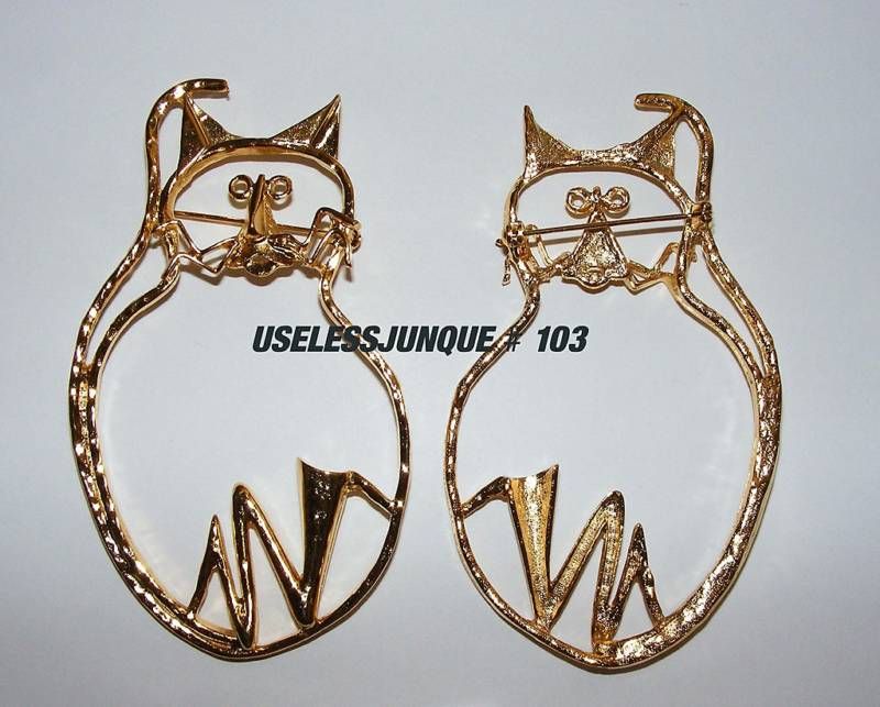 LARGE CAT OUTLINE PIN GOLD PLATED 3 3/4 TALL # 103  