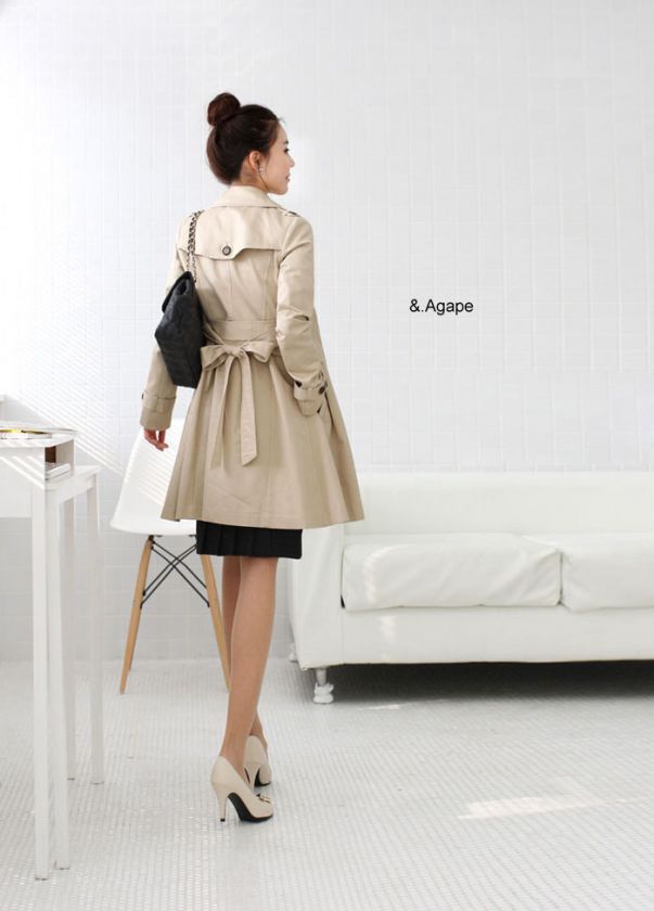 T1839 Temperament Double Breasted Lady Slim Waist Trench Coat  