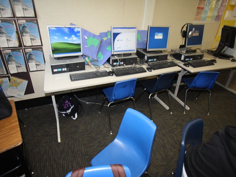 Elementary Furniture Lot  Stacking Chairs, Media Carts, Wood Desks 