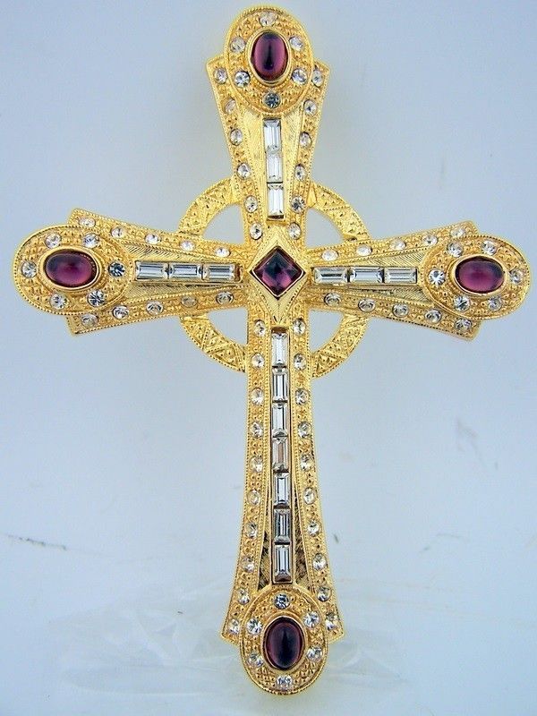 Gold Gilded Crystal Amethyst Bishops Pectoral Cross On Fine Gilded 30 