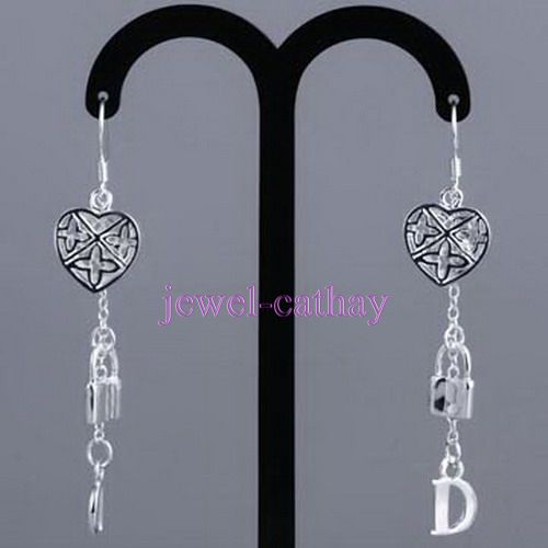 New Stunning Free Ship Heart & Lock Dangle Earrings 208  