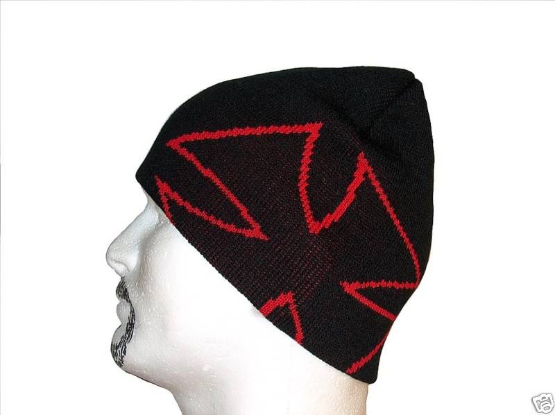 BLACK RED CROSS CHOPPERS KNIT SKULL BEANIE CAP CAPS HAT  