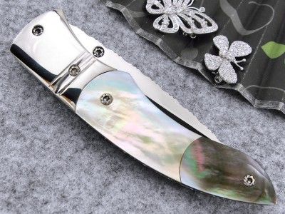 HANDMADE CUSTOM FOLDING KNIFE***WHITE and BLACK PEARL(d23j)MOPS  