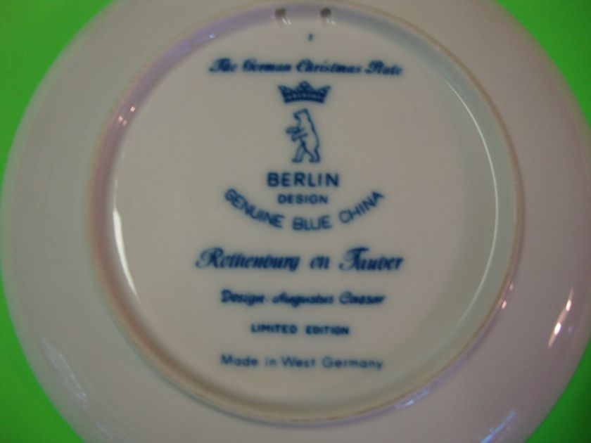 Christmas 1971 Berlin Design Blue China Plate Townscene  