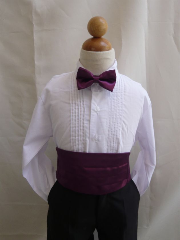 NEW PLUM CUMMERBUND BOW TIE SET FOR BABY TODDLER BOY TUXEDO SUIT 