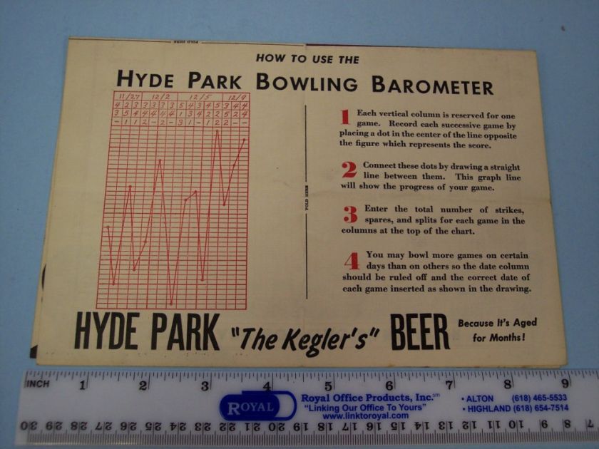 BN084 1939 Hyde Park Brewery St Louis Kegling Record  