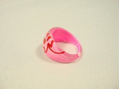 Set 4 Acrylic Glass Rings Pink White Green Heart Shape  