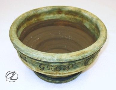 Planter Pot Pottery Round Green & Brown “Green & Grow” Planter 