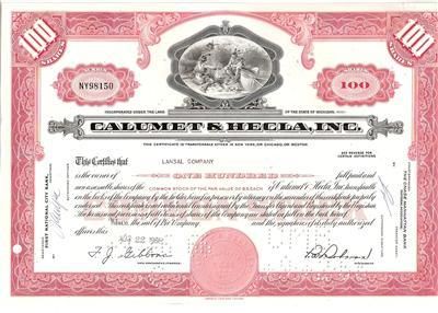 Calumet & Hecla,Inc.1960s 100 Shares Common Stock  