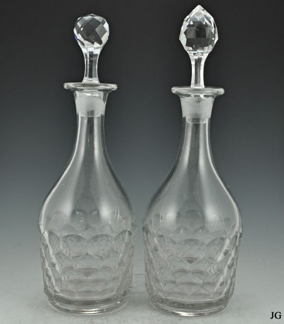 Antique Pressed Glass Decanters Cut Faceted Stoppers  