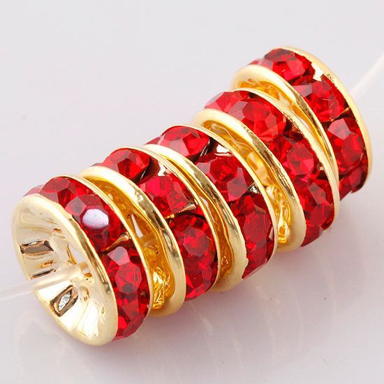 100PCS WHOLESALE LOT HOT RED CRYSTAL GOLD PLATED SPACER FINDINGS BEADS 