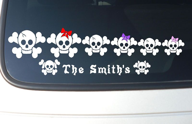 Skull and Cross Bones Family Stick Figure Car Decal  