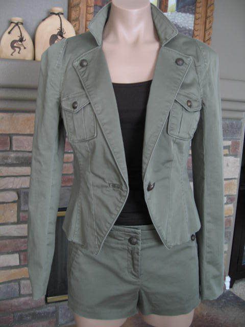 NWT BEBE AMANDA Military Front Fold Back JACKET & SHORT Outfit Suit sz 