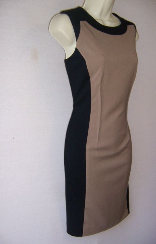   KLEIN Tan/Black Scoop Neck Stretch Career/Cocktail Dress 10 NWT  