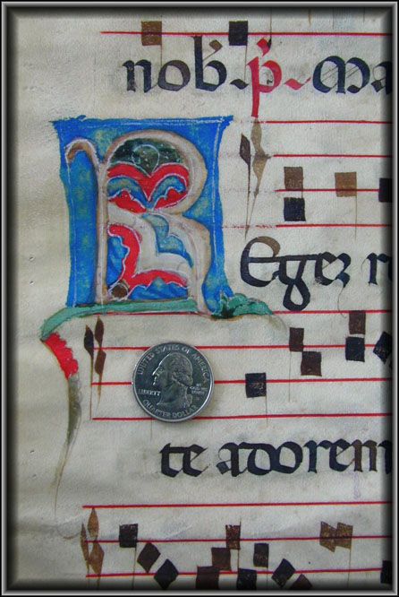 ILLUMINATED ANTIPHONAL LEAF Vellum GREGORIAN CHANT Manuscript Painting 