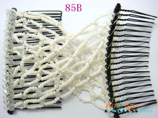 EZ Stretchy WHITE SEED GLASS Beads Hair Comb/Clips J85B  