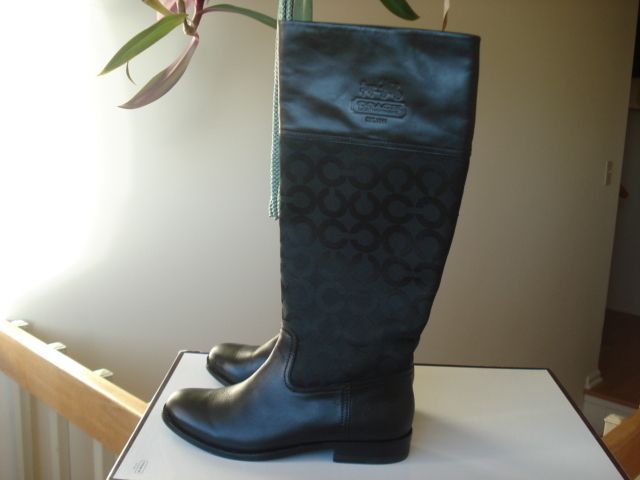   BLACK RIDING BOOTS OPT ART CHRISSI BLACK LOGO CS SZ 5.5 NIB  