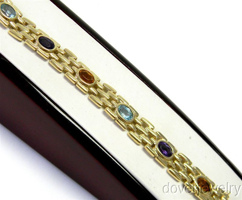   Gold 16.00ct Amethyst Citrine Blue Topaz Wide Heavy Bracelet NR  