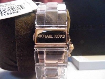 Michael Kors Bel Aire Rose Gold Clear Acrylic Bracelet Ladies Watch 