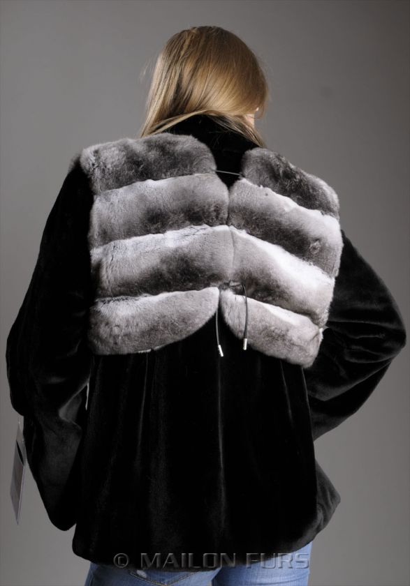 Black SAGA sheared shaved mink fur with detachable chinchilla vest NEW 