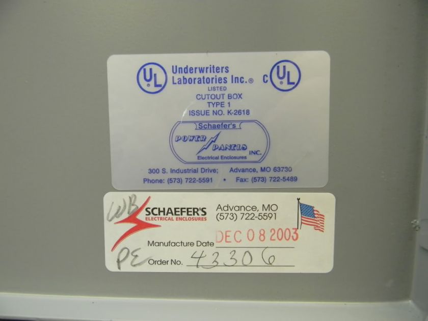 SCHAEFERS K 2618 ELECTRICAL ENCLOSURES 12X10X6 5/8 ELECTRIC BOX 