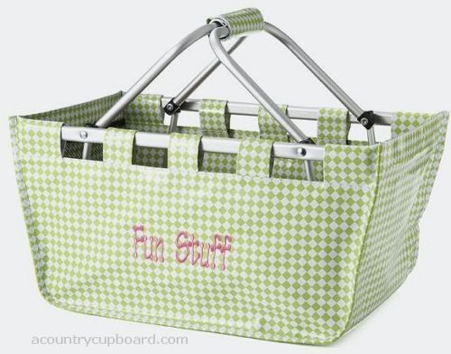 new LG VINYL folding Market Tote~wipe clean~checks  